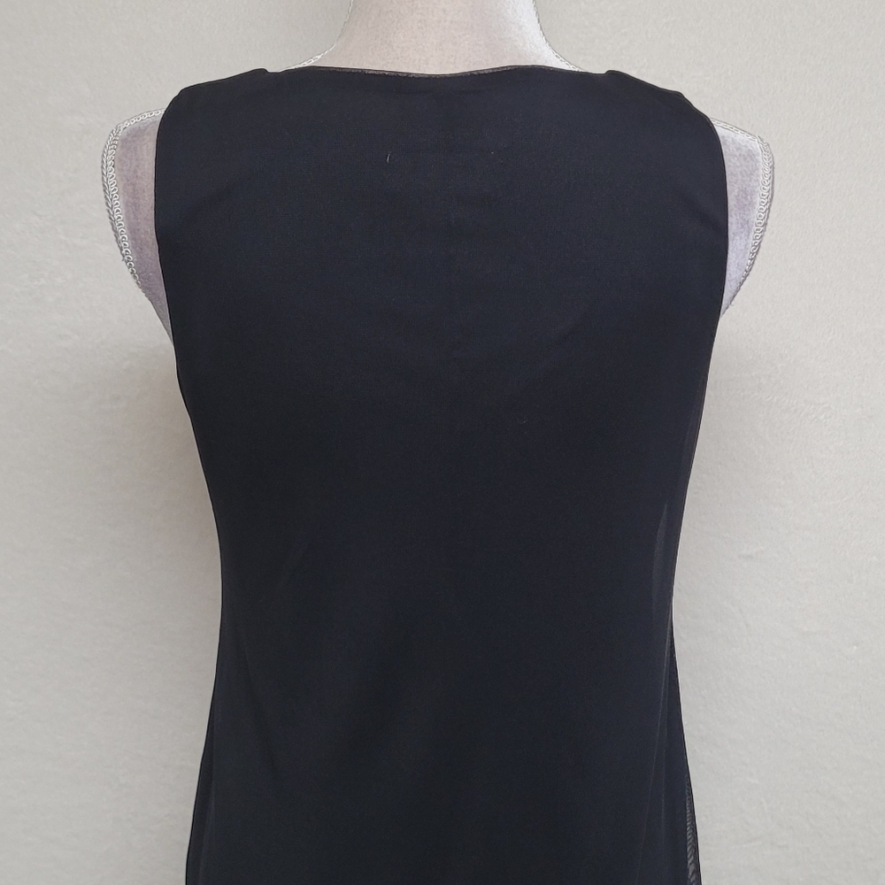 Vintage 90s AGB Black Semi-sheer Metallic Floral Handkerchief Hem Midi Dress 8 - Picture 10 of 13